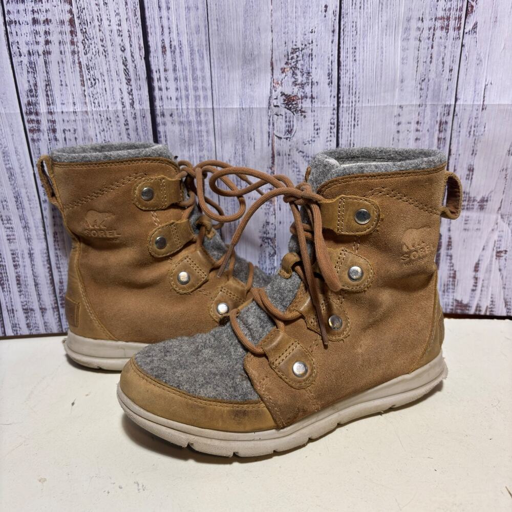 Sorel Explorer Joan Boots Womens 5.5 Brown Gray Lace Up Winter